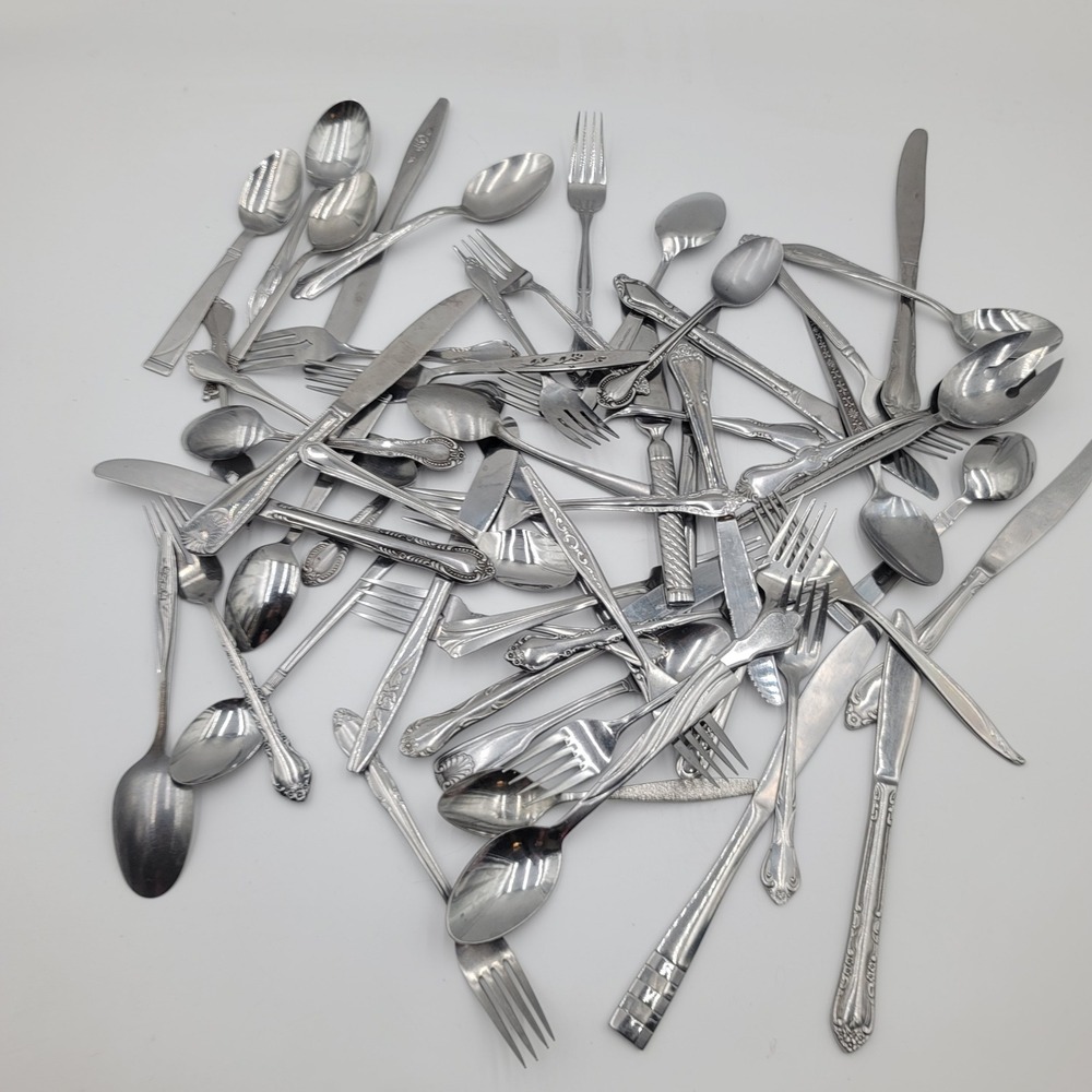 55pc Mixed Bulk Lot Stainless Flatware Assorted Silverware for Crafts Upcycling